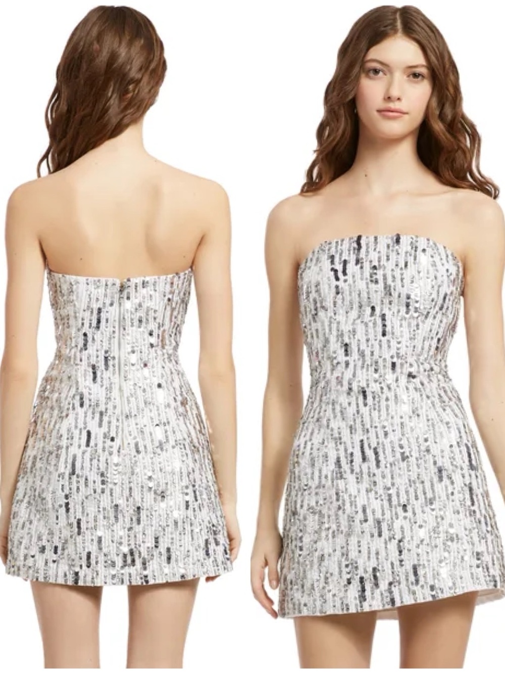 Alice + Olivia Silver Sequin Strapless Mini Dress